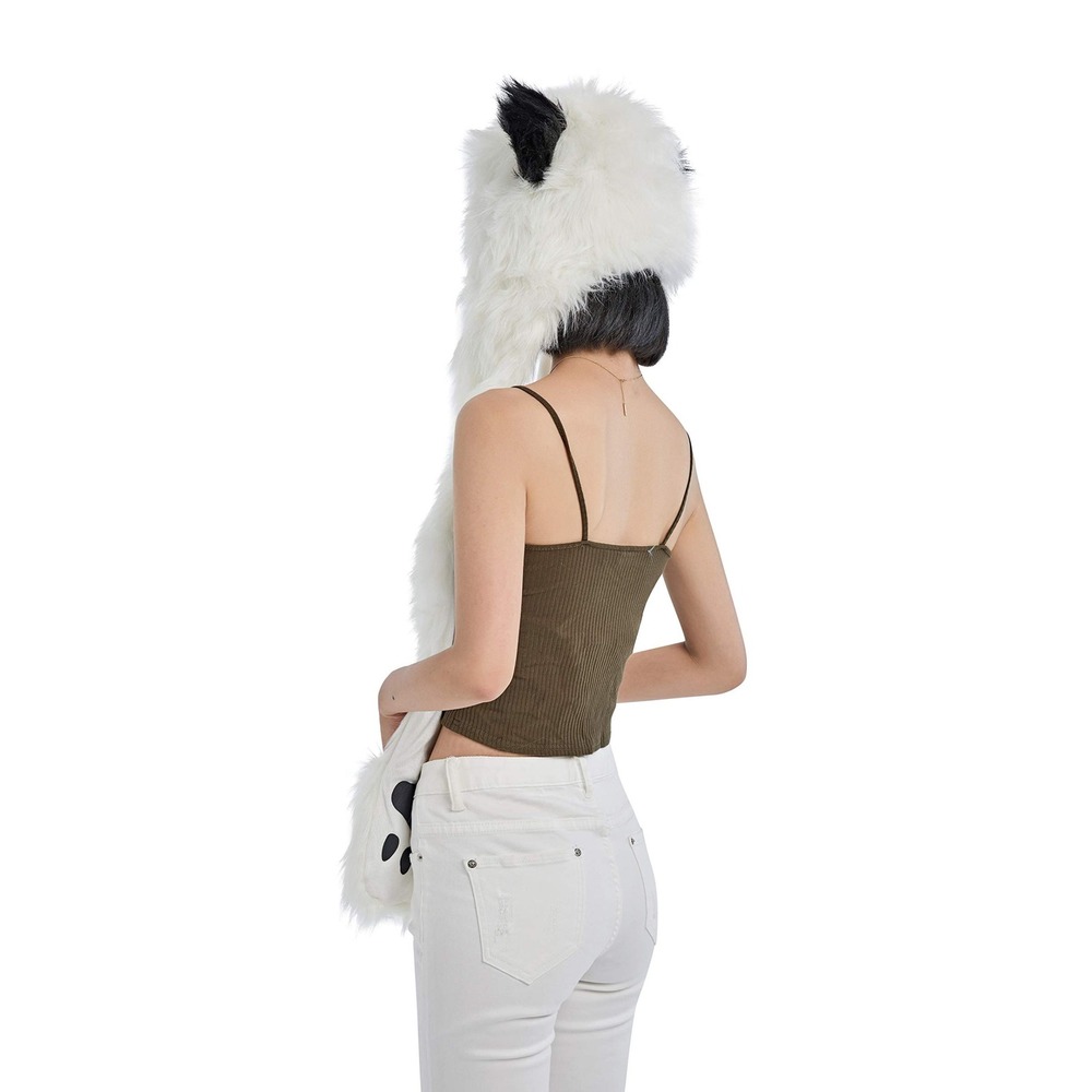 LED Light Up Panda Hat Scarf Gloves Faux Fur Spirit Hood w/ Paws Cosplay Costume - Picture 4 of 8